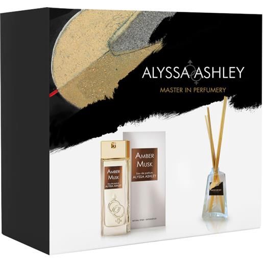 Alyssa Ashley amber musk confezione 50 ml eau de parfum + 50 ml profumatore d'amiente con bacchette