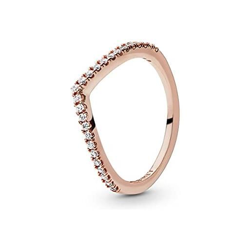 PANDORA anello wishbone placcato in oro rosa 14 carati brillante con zirconi cubici trasparenti, 50