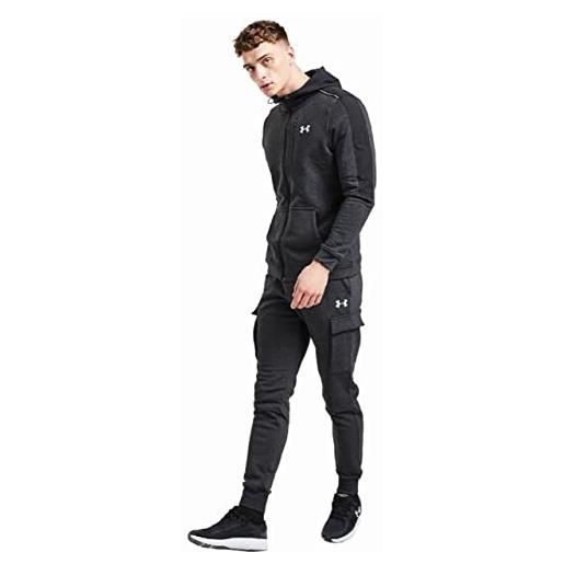 Under Armour tuta casual da uomo in pile a due pezzi con cerniera intera, top con cappuccio e pantaloni da jogging per palestra, sport, morbida e calda, nero , l