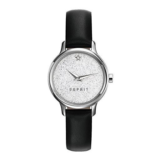 Esprit - orologio da polso analogico, da donna, cinturino in pelle, argento/nero