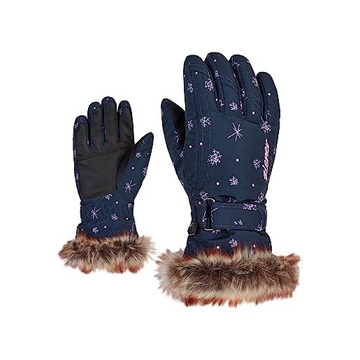 Ziener lim girls glove junior, guanti da sci/sport invernali, caldi e traspiranti bambina, stampa con cristalli di neve, 4