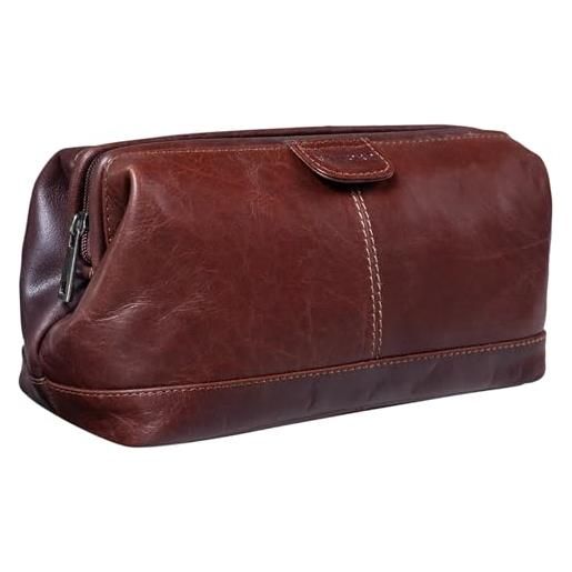 STILORD 'laurin' beauty case uomo in pelle trousse da viaggio porta trucco rigido portatrucco pochette vintage cuoio, colore: conciata al vegetale marrone scuro