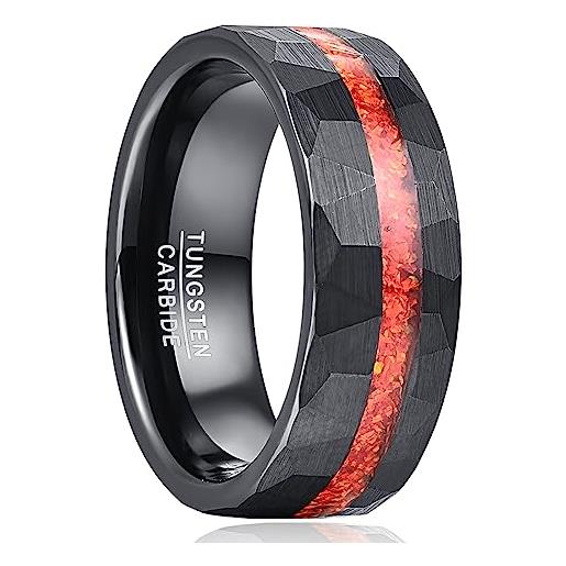 NUNCAD 8 mm uomo wedding band nero martellato anelli di tungsteno con red opal intarsio taglia 27.25