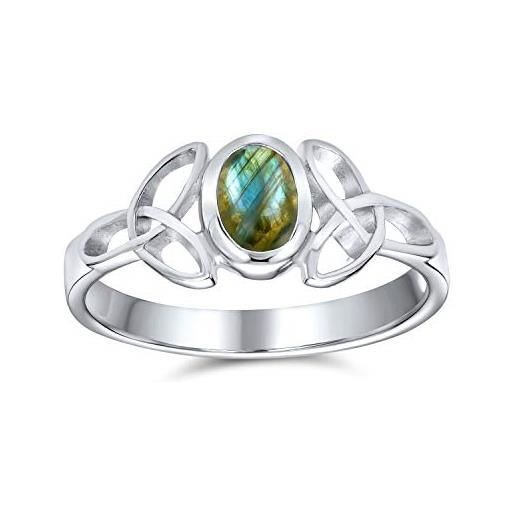 Bling Jewelry anello triquetra celtico delicato con nodo a trinità per donne anello in argento 925 a fascia sottile con labradorite iridescente
