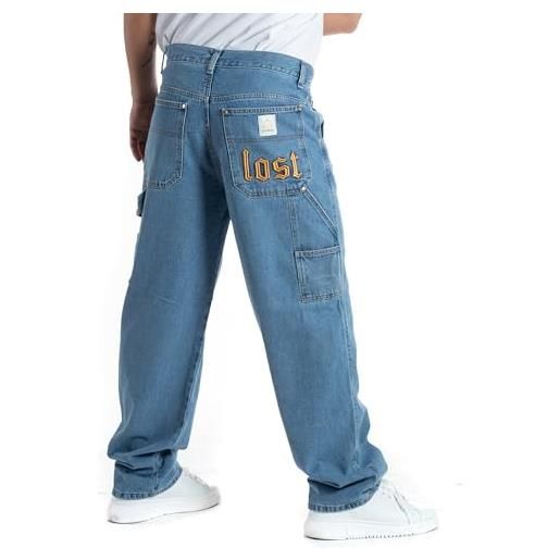 Giosal pantaloni jeans uomo baggy fit carpenter worker cargo basic ricamo denim vari modelli (44, con ricamo denim chiaro)