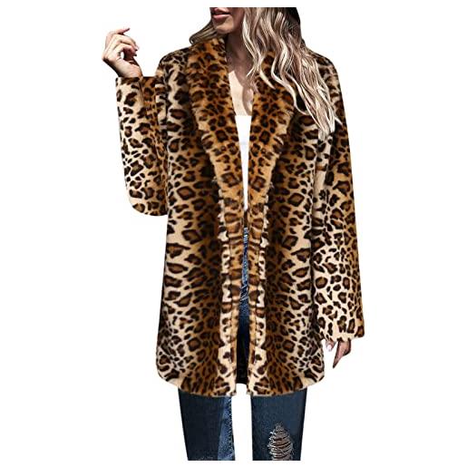 MaNMaNing giacca in pelliccia sintetica donna cappotto donna maniche lunghe leopardato moda fuzzy nuovo colletto abito lungo cappotto sexy con stampa leopardata termico parka cappotti giacche piumino