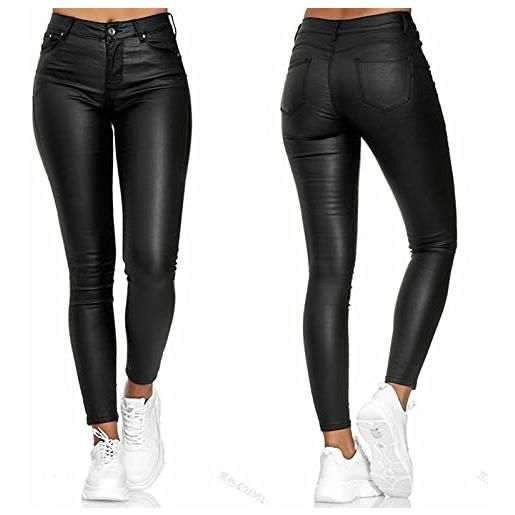 DondPO pantaloni da moto in pelle sexy da donna, leggings termici, alla moda, lunghi e caldi, in lattice, effetto pelle, nero , s