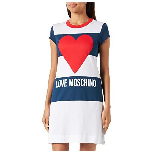 Love Moschino slim fit a-line short-sleeved dress, bianco/blu/rosso, 50 donna