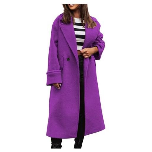 Generic cappotto di lana da donna tinta unita con risvolto dentellato cappotto invernale a maniche lunghe vestibilità larga trench cappotti, 2-nero, l