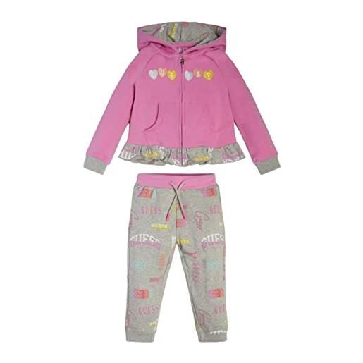 GUESS completo tuta primaverile bambina 2 anni - 92 cm con felpa zip rosa e pantalone grigio