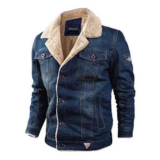QWUVEDS giacca casual autunno inverno maniche lunghe jeans da uomo giacche in pile giacca invernale uomo giacca outdoor uomo, blu scuro, xxxxxl