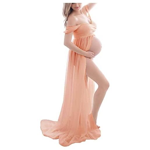 sujinxiu abito premaman per la fotografia, elegante abito premaman maxi con spalle scoperte baby shower abito lungo manica lunga/corta abito premaman con spacco sul davanti fotografia