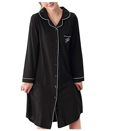 Huixin camicia da notte da donna costume t shirt in misto cotone con scollo a v scialle caldo da notte abito lungo in pigiama abito da notte allentato m (color: schwarz, size: 2xl)