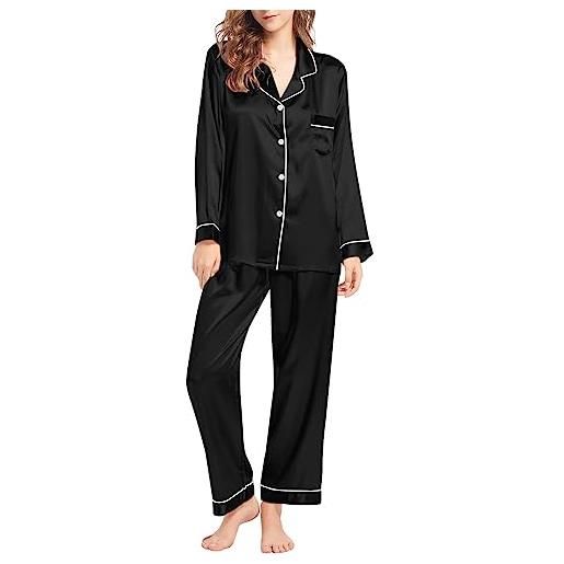 MJGkhiy set pigiama donna invernale comodo due pezzi manica lunga e pantalone lungo casual da casa curvy abbigliamento da notte sleepwear per tutte set pigiami lunghi autunno e inverno