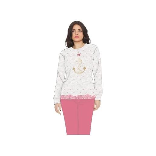Lingerie Shop pigiama donna cotone primaverile manica e pantalone lungo con polsino fantasia alla maglia pantalone in tinta unita (xl, fantasia 1)
