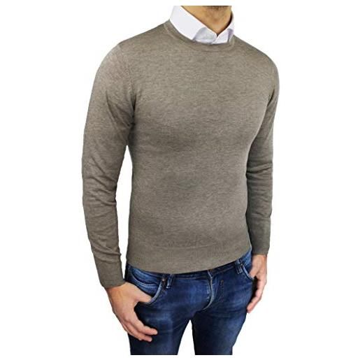 Mat Sartoriale maglione pullover uomo beige slim fit aderente casual maglia golf girocollo invernale (m)
