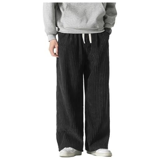 Yeooa pantaloni da uomo in velluto a coste stile casual vintage pantaloni a fascia elastica da uomo pantaloni larghi con coulisse (nero, l)