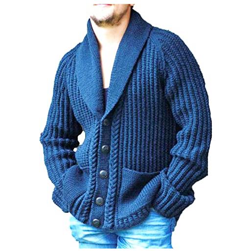 CRITOR cardigan da uomo con collo a scialle grigio abbottonato maglione lavorato a maglia grosso maglione manica lunga con scollo a v in maglia