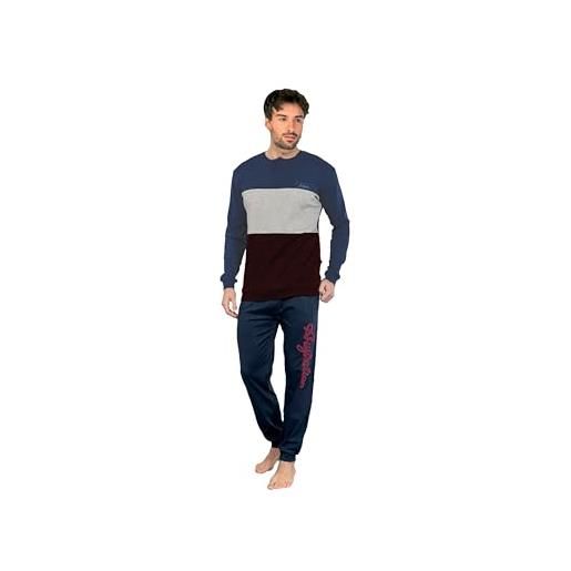 AUSTRALIAN pigiama lungo uomo in caldo cotone in vari modelli e taglie dalla s alla xl, pigiama maschile (2xl (52), ai732-grigio)