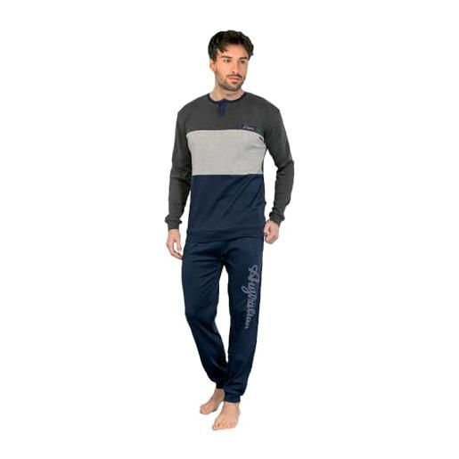 AUSTRALIAN pigiama lungo uomo in caldo cotone in vari modelli e taglie dalla s alla xl, pigiama maschile (l (48), ai734-blu scuro/bordeaux)