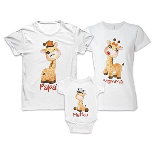 Bulabadoo tris magliette e body bimbo - nome personalizzabile - giraffe - giraffina - giraffa - animali simpatici - famiglia - figlio - maschietto - famiglia t-shirt coordinate