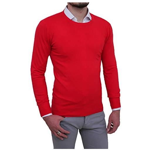 Fb Class maglioncino uomo casual rosso girocollo in cachemire e lana (l, rosso)