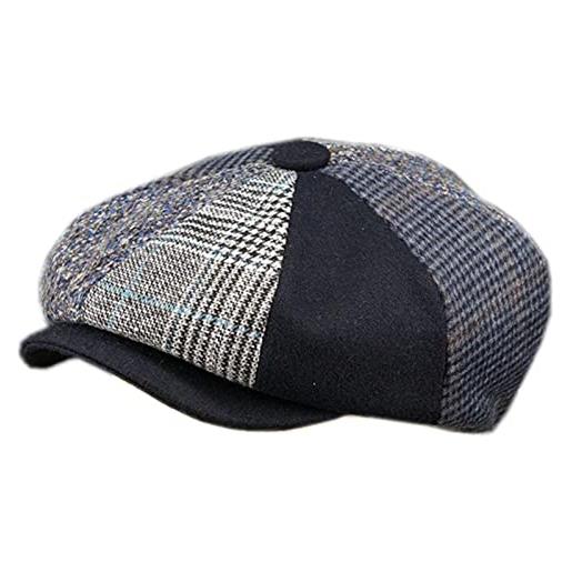 Heavyoff uomo baschi scozzesi coppola berretto strillone gatsby tweed cappello invernale blu 1 medium