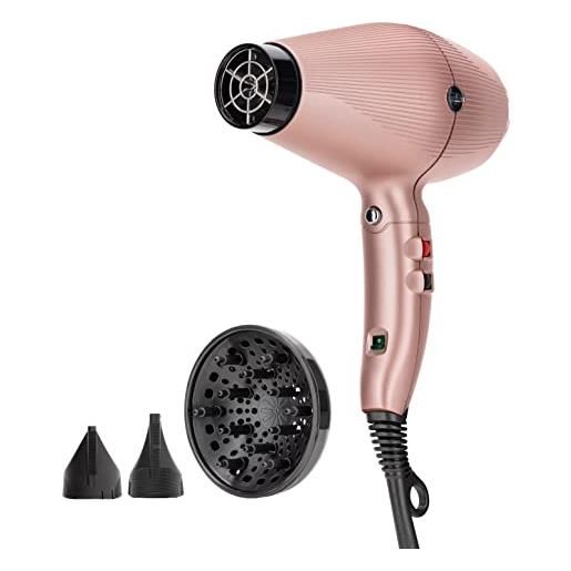 GAMMA+ asciugacapelli ionico g-tronic dual ionic 2500, phon capelli professionale ultraleggero 390 gr, motore digital brushless, silenzioso, made in italy (spina italia, rosa opaco)