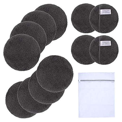 KinHwa panno microfibra viso dischetti struccanti lavabili pad struccante lavabile 12pezzi grigio scuro