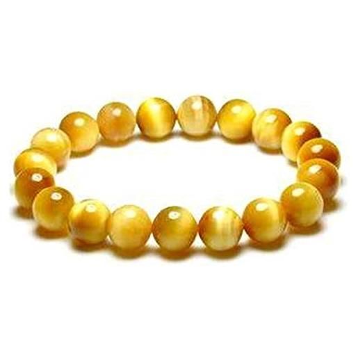 DUOVEKT - braccialetto con occhio di tigre naturale da 10 mm, per donne e uomini, in oro giallo, pietra preziosa di cristallo di grandi perle rotonde elasticizzate, braccialetto alla moda aaaa