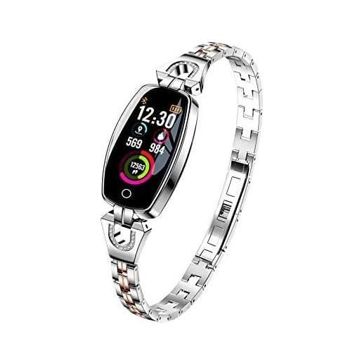 XYLXJ smart watch orologio sportivo impermeabile per il braccialetto delle donne chiamata di vibrazione per il podometro di frequenza cardiaca in metallo, orologio da donna alla moda intelligente (b)