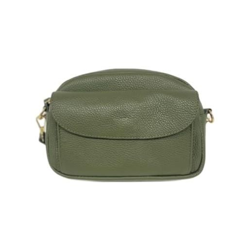 artebagsy borsa a tracolla donna vera pelle elegante made in italy marsupio con cerniera tracolla regolabile 22x15x6 cm (verde militare)