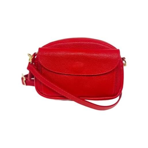 artebagsy borsa a tracolla donna vera pelle elegante made in italy marsupio con cerniera tracolla regolabile 22x15x6 cm (rosso)