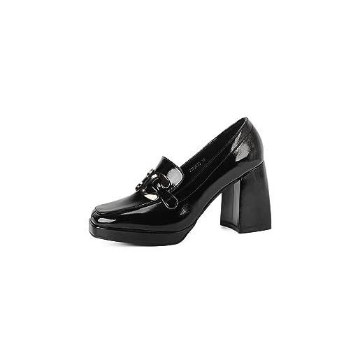 QUEEN HELENA mocassini alti con tacco scarpe chiuse eleganti donna zm9530 (nero, numeric_39)