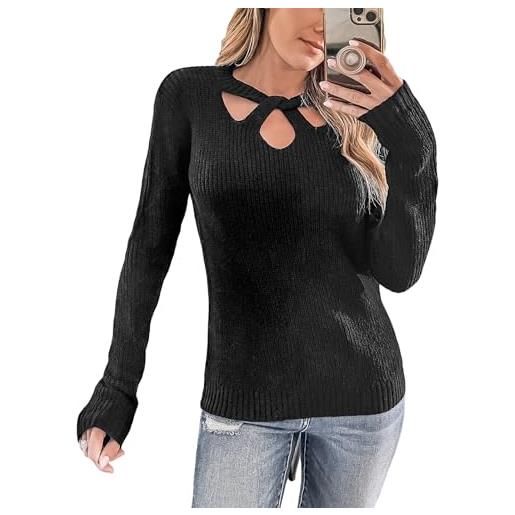 CUPSHE maglione da donna con collo asimmetrico a maniche lunghe a costine nero, nero, l