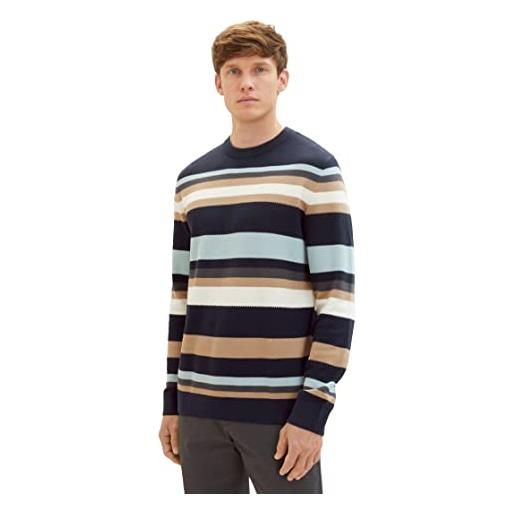 TOM TAILOR maglione righe realizzato in cotone, 32762-banda multipla in maglia blu navy, l uomo