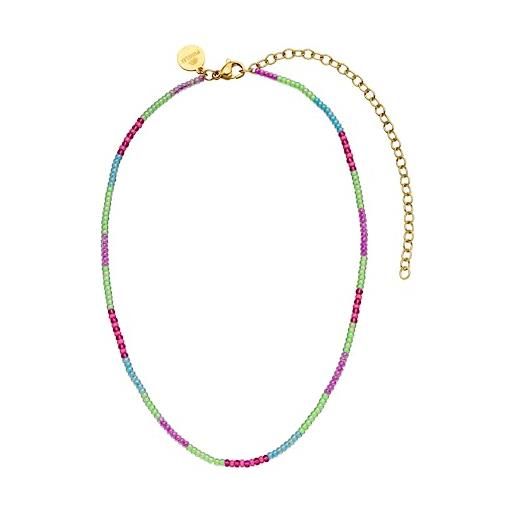 Purelei®, playful - collana impermeabile e colorata di perline con stile estivo, in acciaio inox e perle di vetro, da donna, lunghezza regolabile 30-40 cm (oro), acciaio inossidabile
