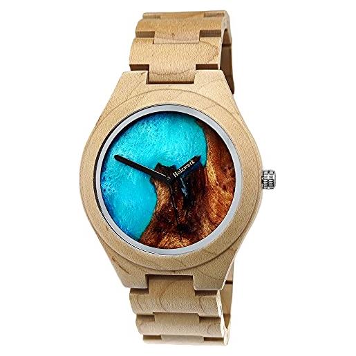 Holzwerk Germany®, orologio da uomo in resina epossidica ecologica, in legno naturale, orologio analogico al quarzo, orologio da polso al quarzo, con quadrante in resina epossidica
