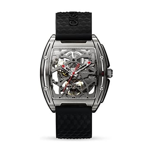 CIGA Design orologio automatico uomo - z series orologio in titanio da polso meccanico con design scheletro, tonneau, vetro zaffiro con cinturino in pelle e silicone, nero