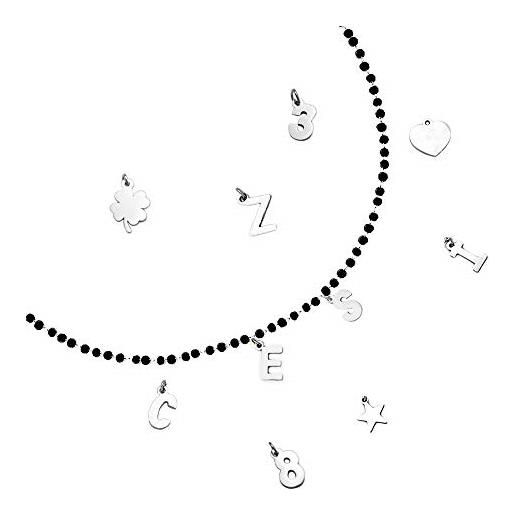 Beloved collana componibile con cristalli briolè neri - personalizzabile fino a 15 lettere e simboli pendenti - nome, parola, iniziali - lettere o simboli colore silver (2 lettere/simboli)