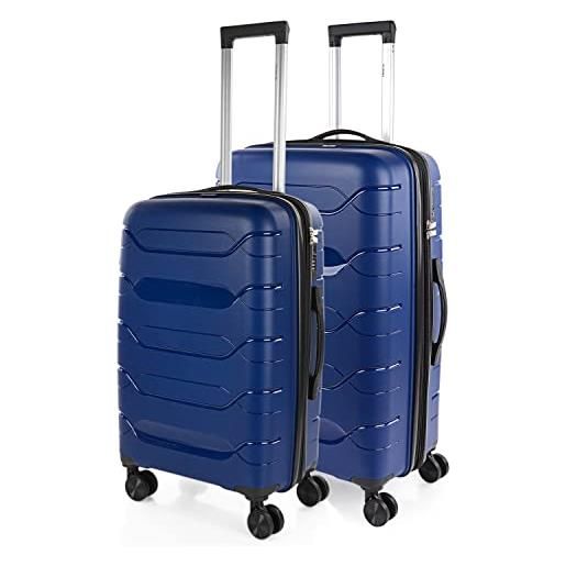 ITACA - set valigie - set valigie rigide offerte. Valigia grande rigida, valigia media rigida e bagaglio a mano. Set di valigie con lucchetto combinazione tsa 760216, blu
