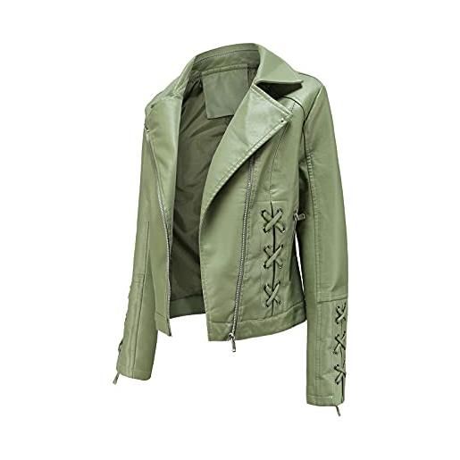 Zilosconcy giacca da donna in pelle sintetica cappotto con bavero cerniera incrociata biker motocicletta moda corta outwear giacca classica