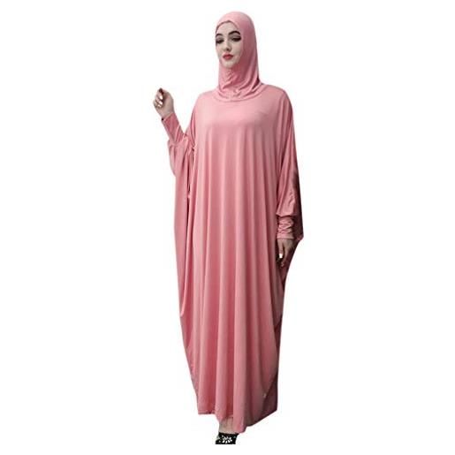 Generic abito solido cardigan donne manica pipistrello copricapo musulmano colore ramadan abiti musulmani vestito medio lungo