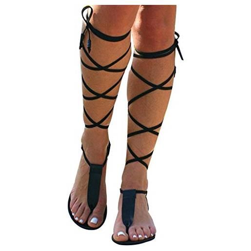 Zilosconcy sandali romano sandalo estivi da donna sopra il ginocchio con fibbia casual con più cinturini sandalo moda sandali da spiaggia casual piatti estivi
