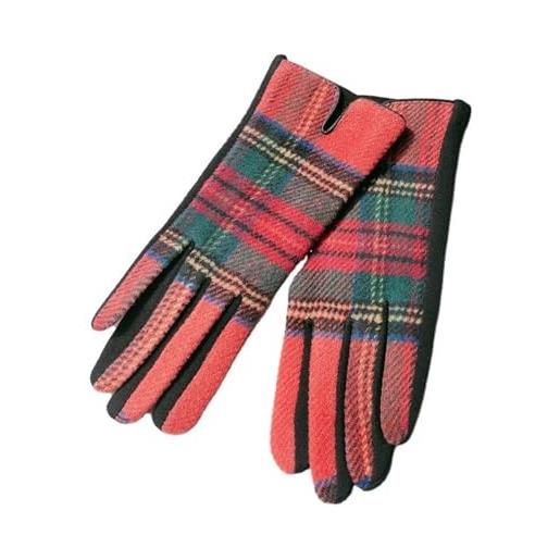 Generic guanti da donna con touch screen a cinque dita, guanti caldi in cashmere ispessito scozzese di tweed, sport da ciclismo all'aperto (colore: set2, taglia: one size)