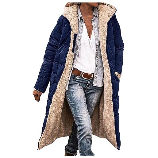 YANFJHV cappotto invernale da donna alla moda caldo double face manica lunga piumino con cappuccio ultrasport donna, blu marino, m