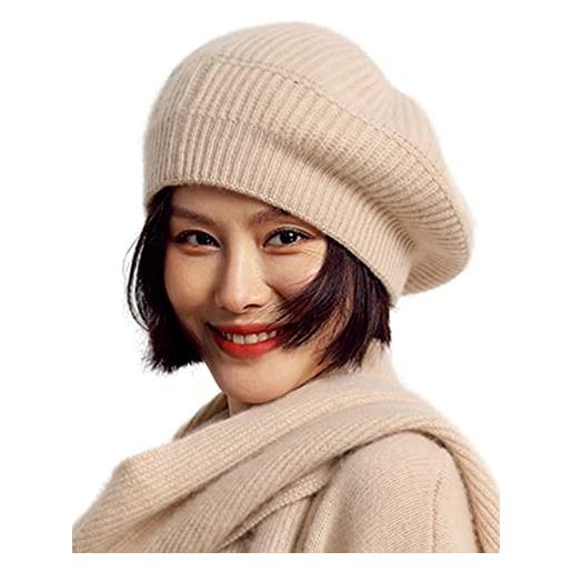 Ailaile berretto da donna in cashmere oversize enorme elasticizzato lavorato a maglia caldo cappello beanie hat, beige, taglia unica