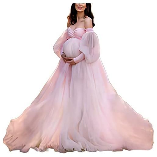 sujinxiu abito premaman in tulle da donna con spalla elegante maniche lunghe a sbuffo fotografia abiti da gravidanza abito da sposa per foto prop