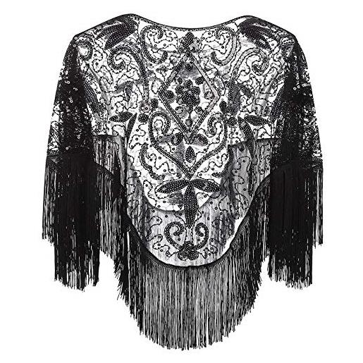 Zilosconcy coprispalle da donna anni '20 con scialle con paillettes e paillettes deco. Coprispalle da donna cappotto gotico