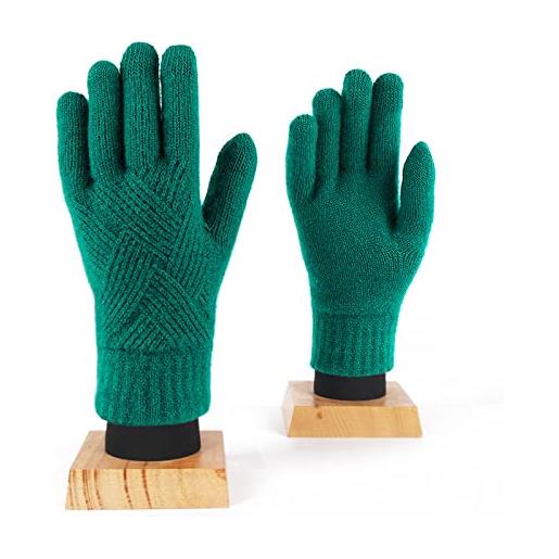 TEBBS guanti invernali donna autunno e inverno coppia guanti touch screen in lana da uomo e da donna guanti in pile caldo a cinque dita verde